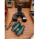 A PAIR OF HANIMEX BINOCULARS, A CANON TAMRON CAMERA LENS AND A FURTHER PAIR OF BINOCULARS