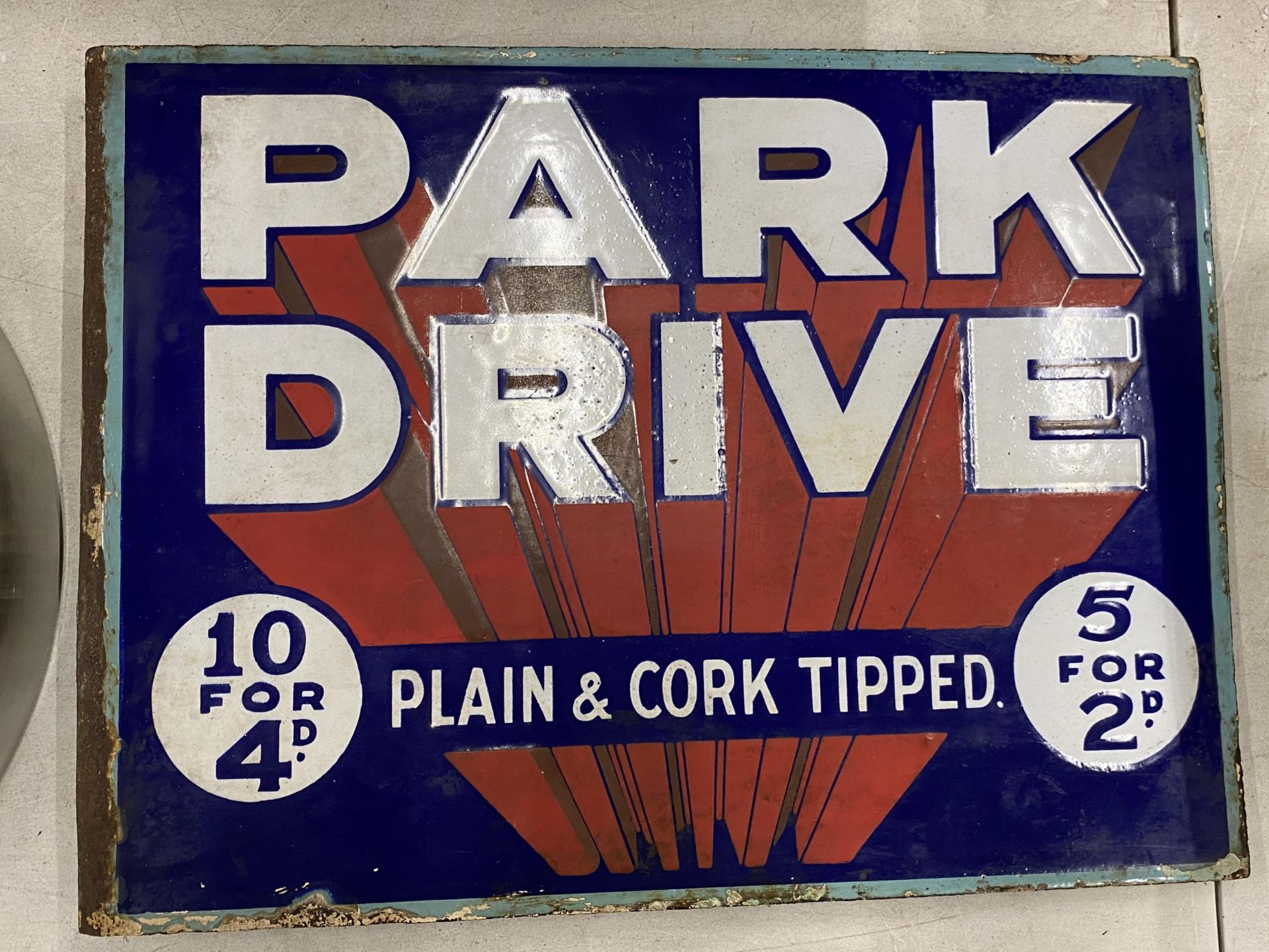 A VINTAGE PARK DRIVE DOUBLE SIDED ENAMEL SIGN, 30 X 41CM