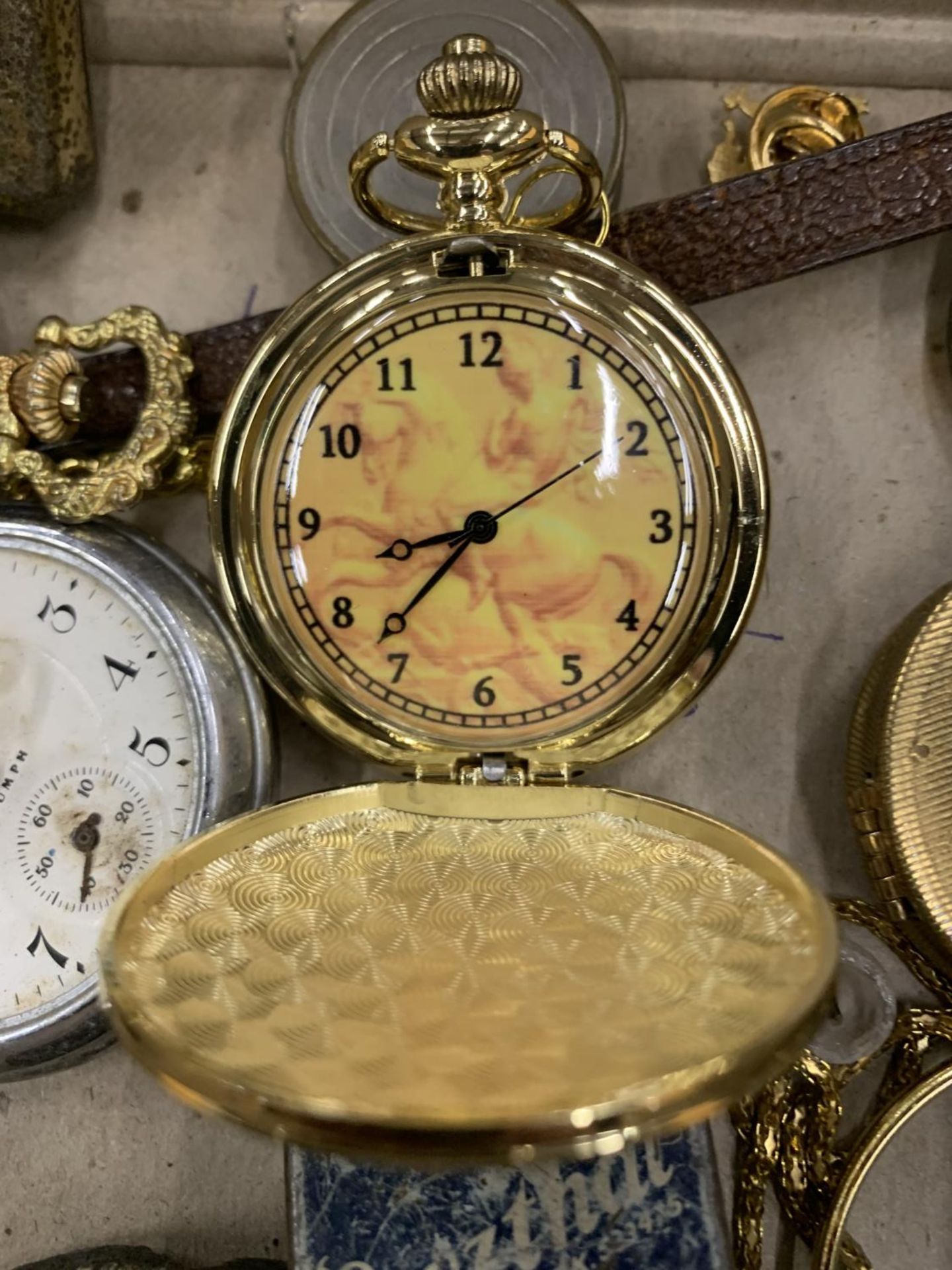 A VINTAGE INGERSOLL POCKET WATCH - A/F, TWO MODERN POCKET WATCHES, A TRIUMPH POCKET WATCH IN CASE, - Image 2 of 5