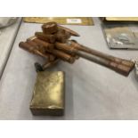 TWO PIECES OF 'TRENCH ART' TO INCLUDE A FIELD CANON AND A MATCH BOX CASE INSCRIBED 'FRANCE'