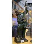 A COLD PAINTED BRONZE FIGURE OF A JESTER PLAYING A MUSICAL INSTRUMENT, HEIGHT 43CM