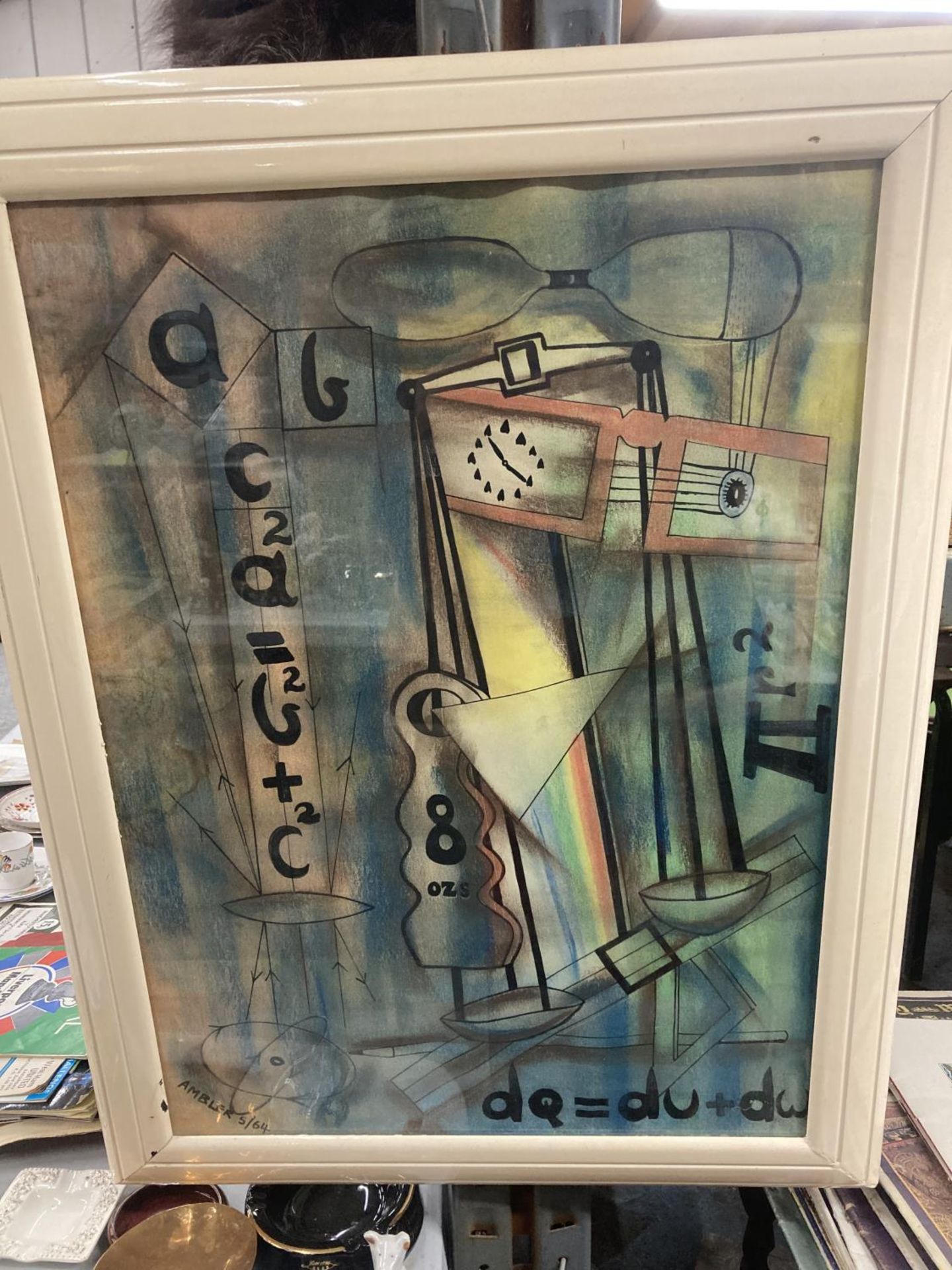 A PASTEL 1960'S STYLE ABSTRACT SIGNED AMBLER 5/64