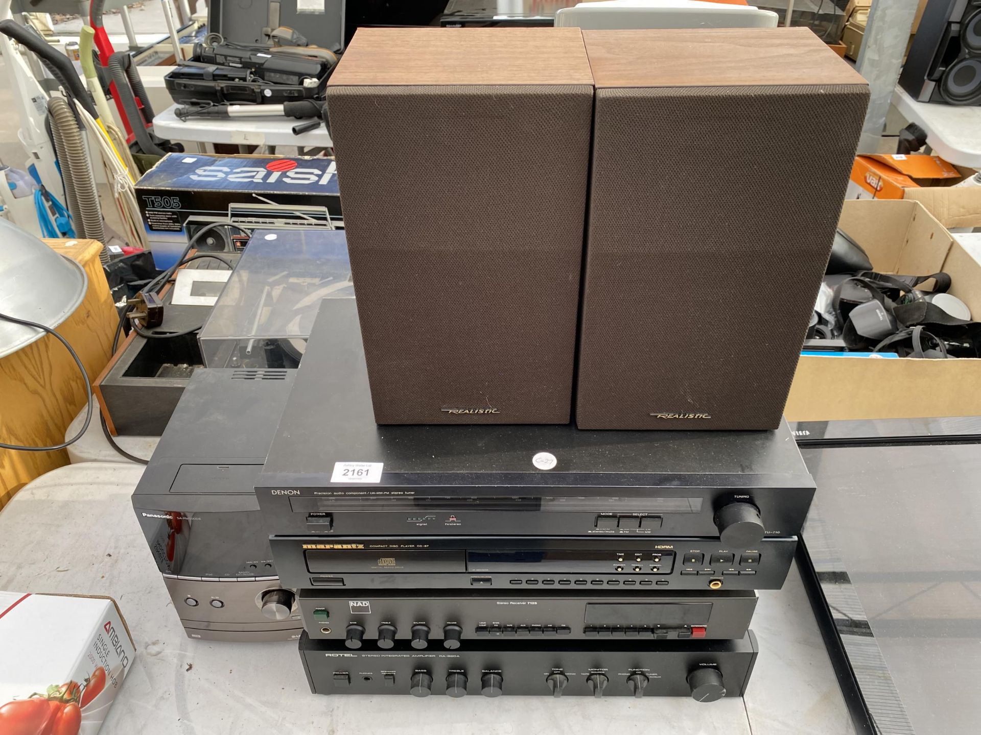 AN ASSORTMENT OF STEREO EQUIPMENT TO INCLUDE A DENON STEREO TUNER, A MARANTX CD PLAYER AND TWO