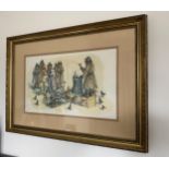 AN ALBIN TROWSKI PEN & INK GILT FRAMED PICTURE OF A TRAMP AUCTION, SIGNED AND DATED TO LOWER RIGHT