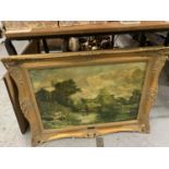 A GILT FRAMED OIL ON CANVAS IN CONSTABLE STYLE