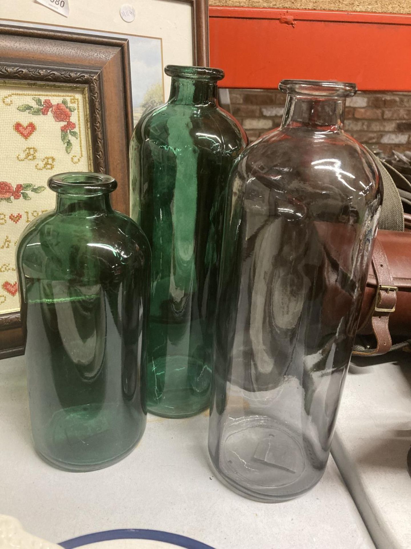 FOUR COLOURED GLASS BOTTLES - Image 2 of 3