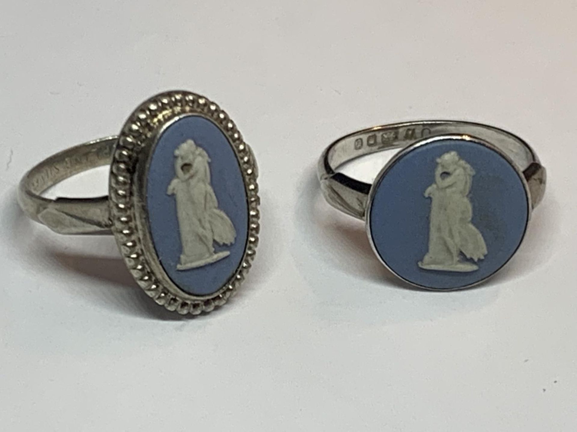 TWO WEDGEWOOD JASPERWARE SILVER RINGS