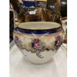 A LOSOL WARE PLANTER WITH FLORAL DECORATION HEIGHT 19CM, DIAMETER 20CM