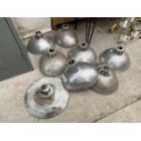AN ASSORTMENT OF INDUSTRIAL STYLE STAINLESS STEEL LIGHT SHADES