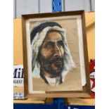 A CHALK AND PASTEL PORTRAIT OF AN ARAB MAN SIGNED HUGH R SMALLWOOD