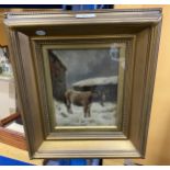 A HENRY HADFIELD CUBLEY, BRITISH, (1858-1934) GILT FRAMED OIL PAINTING OF A DONKEY, 39 X 34CM