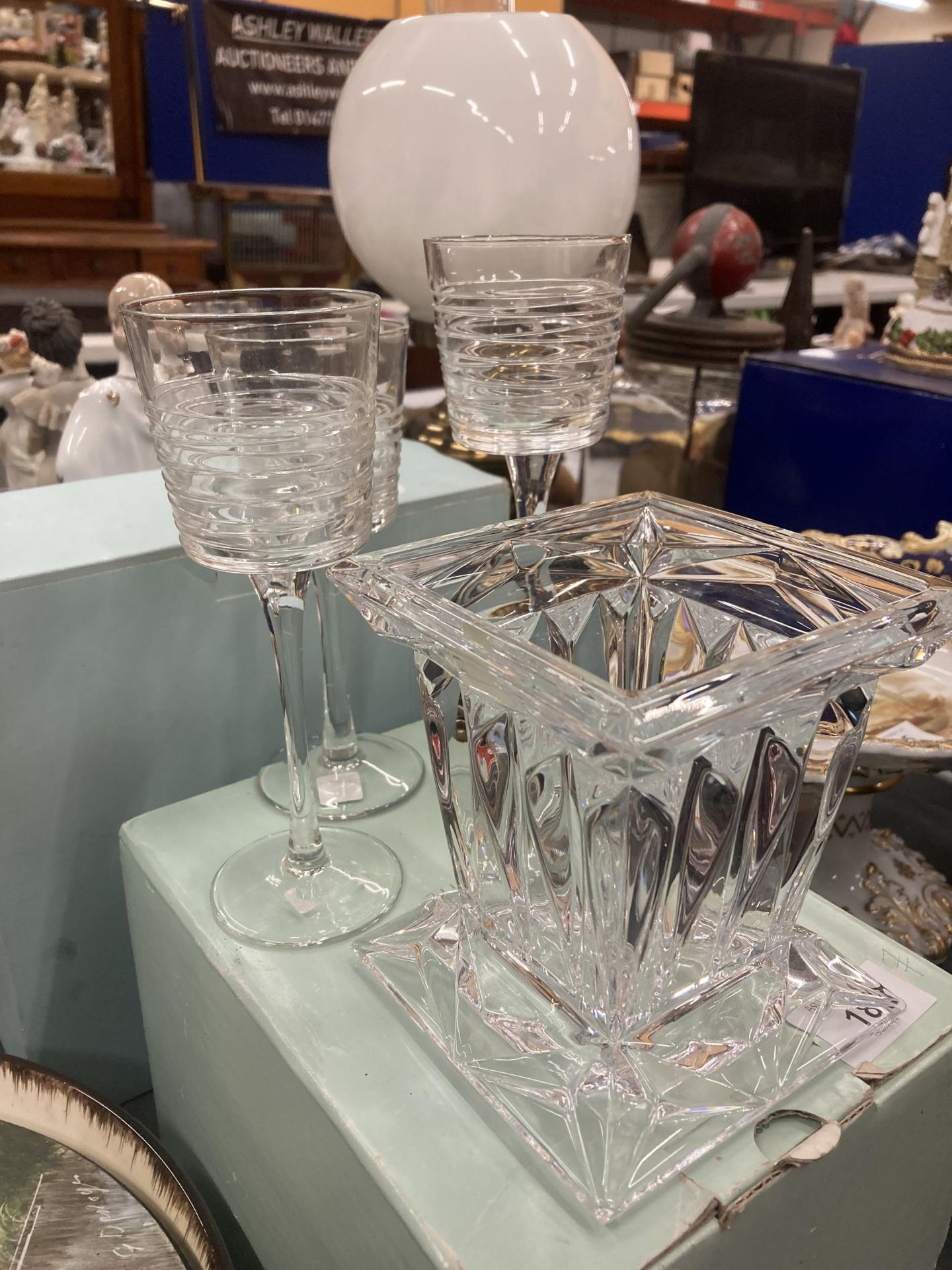 A SET OF THREE 'PARTY-LITE' GLASSES AND A VASE BOTH BOXED - Image 2 of 2