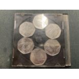 SIX FIFTY PENCE PIECES COMMEMORATING QUEEN ELIZABETH II 70TH ANNIVERSARY 1952-2022