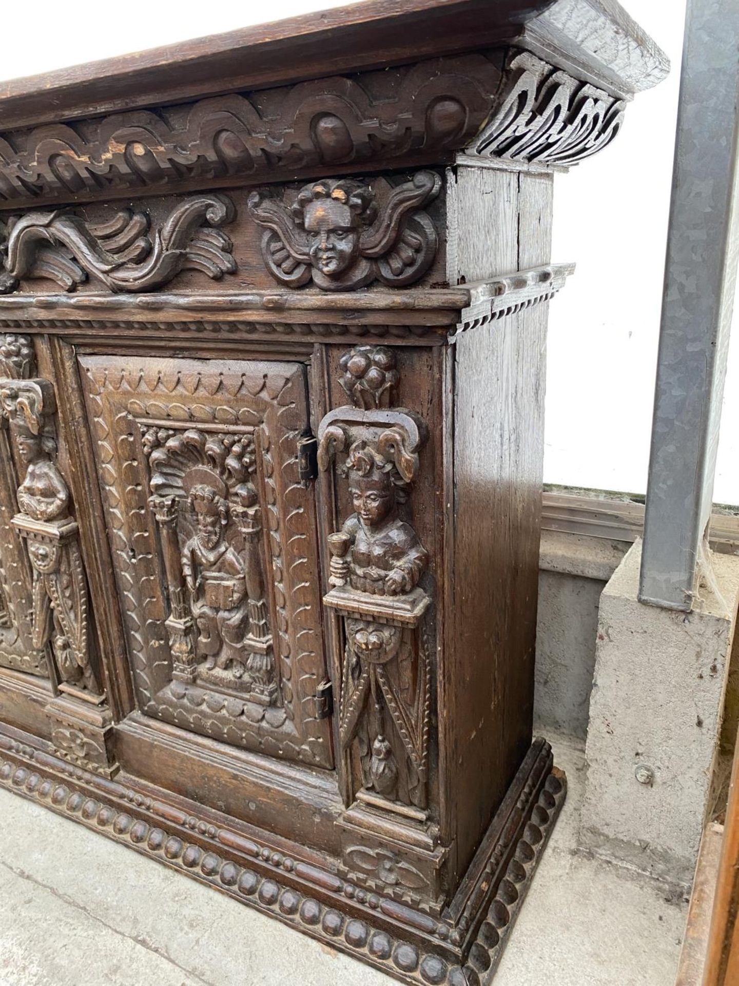 AN 18TH CENTURY HEAVILY CARVED TWO DOOR CABINET, 49" WIDE - Image 3 of 13