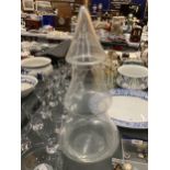 A LARGE CHRISTMAS TREE SHAPED LIDDED GLASS CONTAINER HEIGHT APPROX 54CM