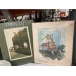 TWO HUMOROUS HORSE RACING PRINTS, ONE SIGNED