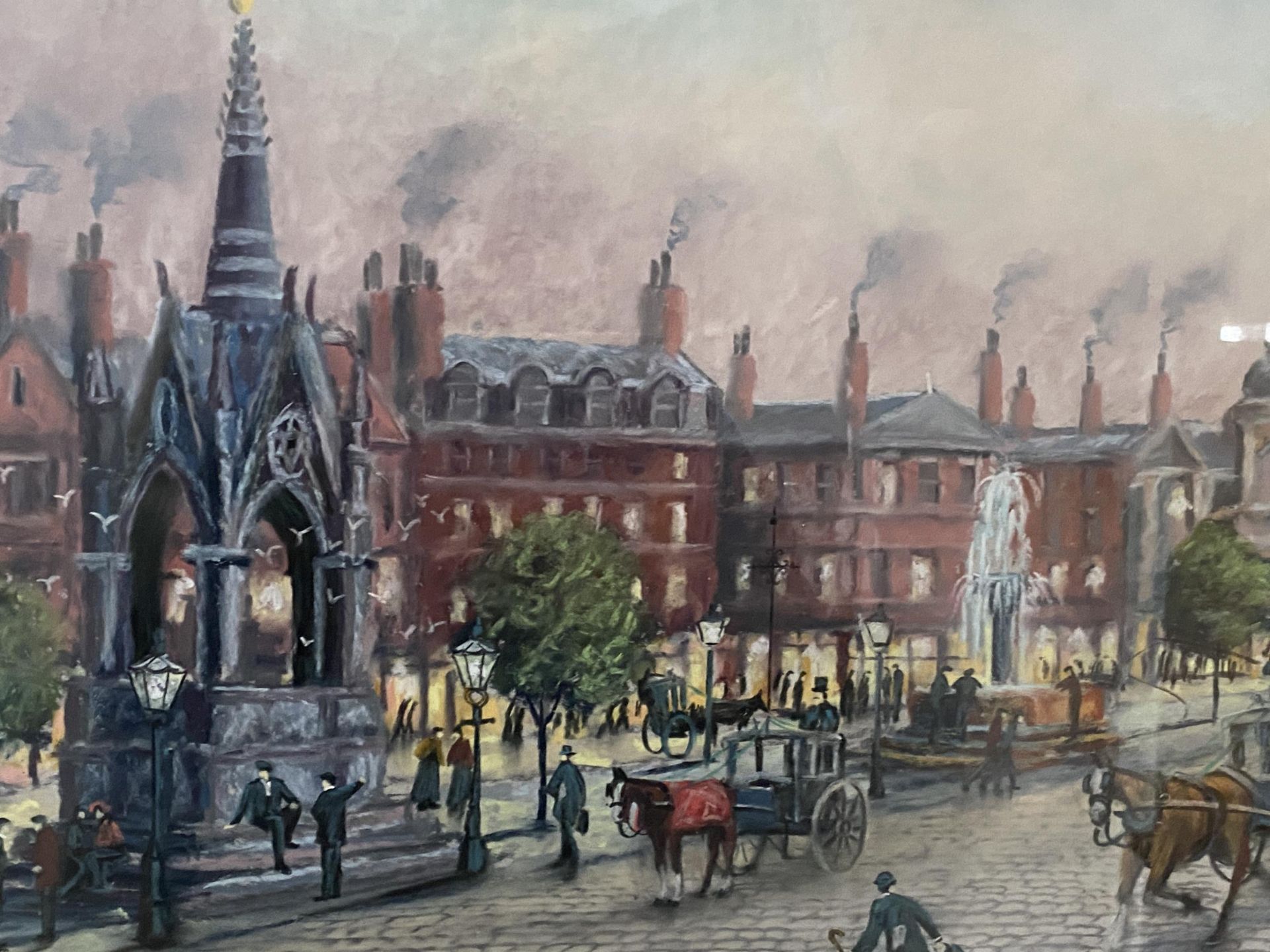 A BERNARD MCMULLEN, BRITISH, (1952-2015) NORTHERN ART PASTEL OF MANCHESTER PICCADILY, SIGNED LOWER - Image 3 of 5
