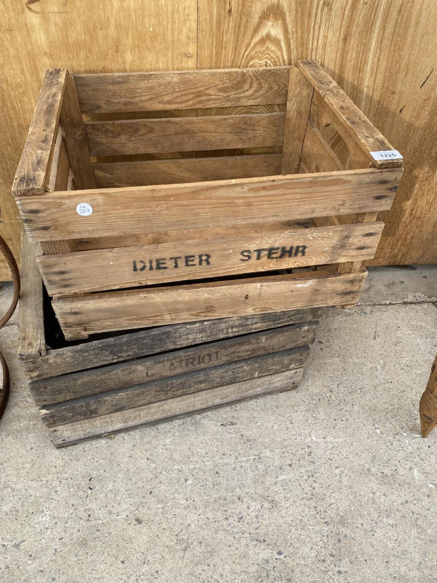 TWO VINTAGE WOODEN MONOGRAMED CRATES