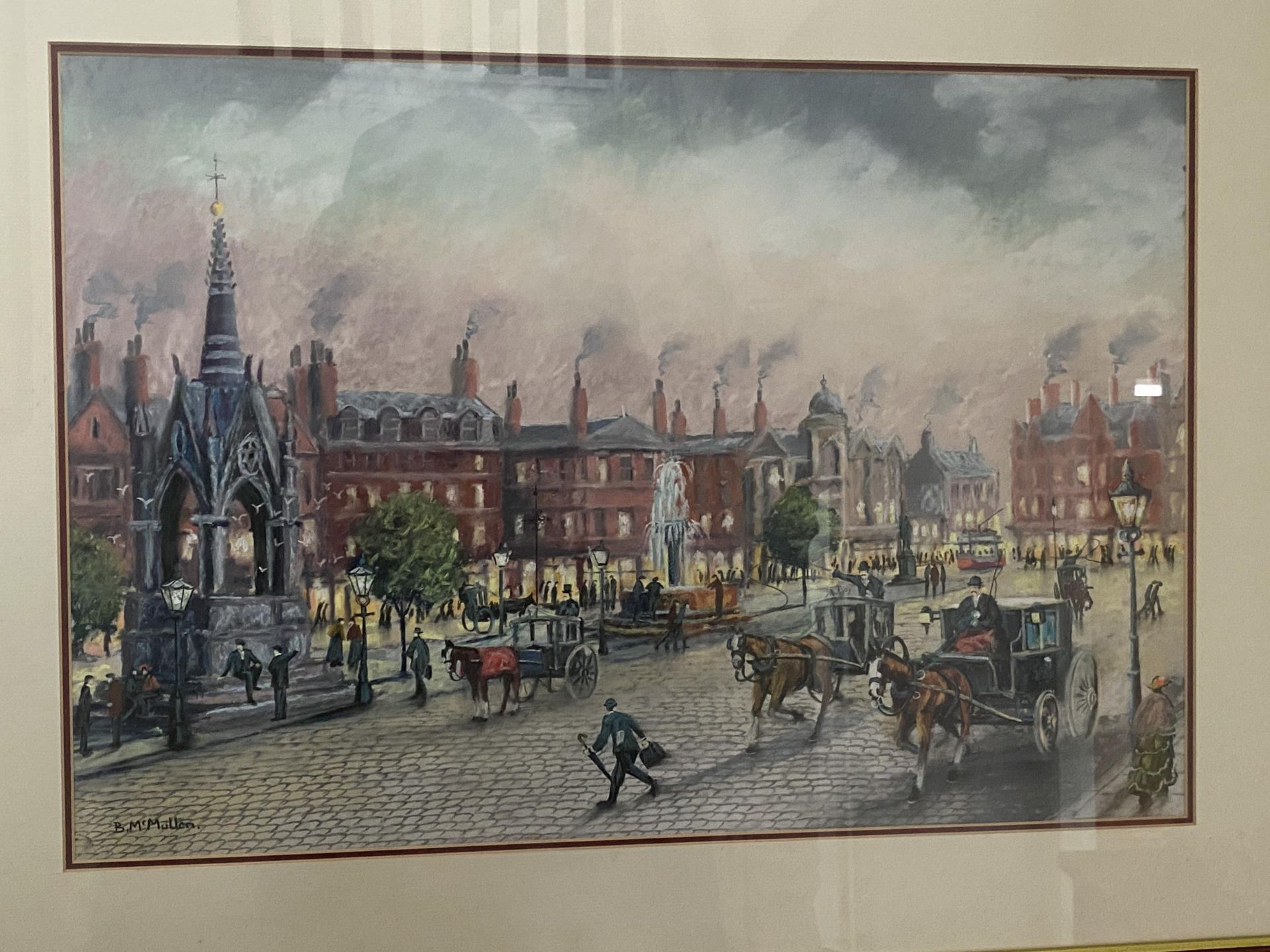 A BERNARD MCMULLEN, BRITISH, (1952-2015) NORTHERN ART PASTEL OF MANCHESTER PICCADILY, SIGNED LOWER - Image 2 of 5