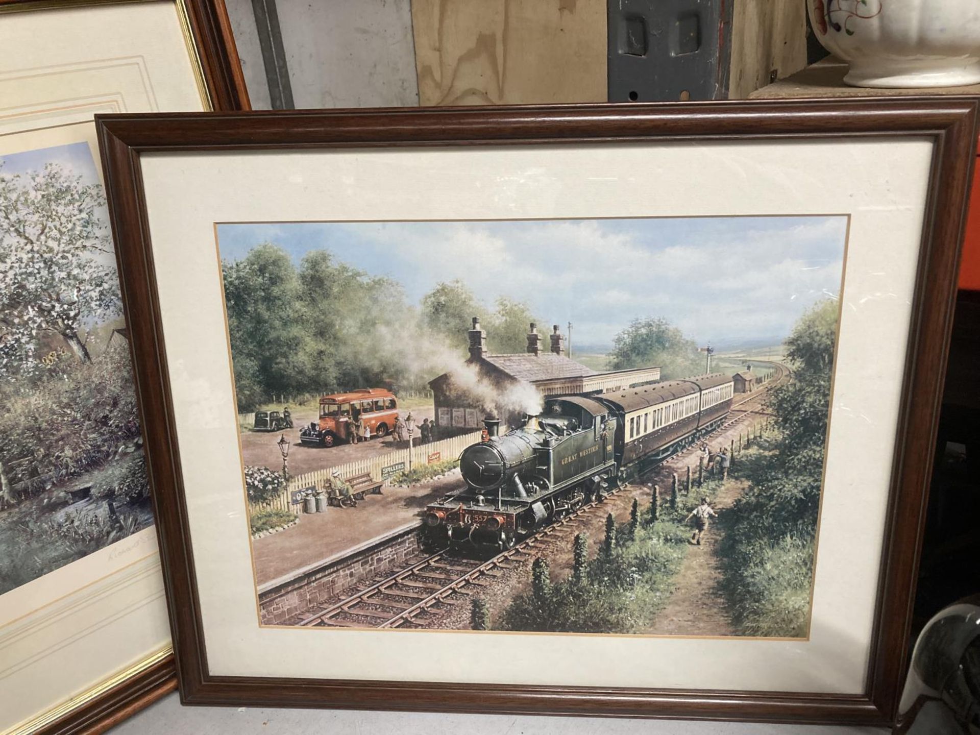 TWO FRAMED PRINTS TO INCLUDE A GREAT WESTERN STEAM ENGINE AND 'TILLINGTON FARM' PLUS A TAPESTRY ' - Image 3 of 4