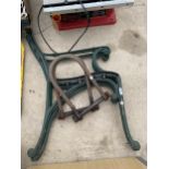 A PAIR OF CAST BENCH ENDS AND TWO LARGE D LINKS