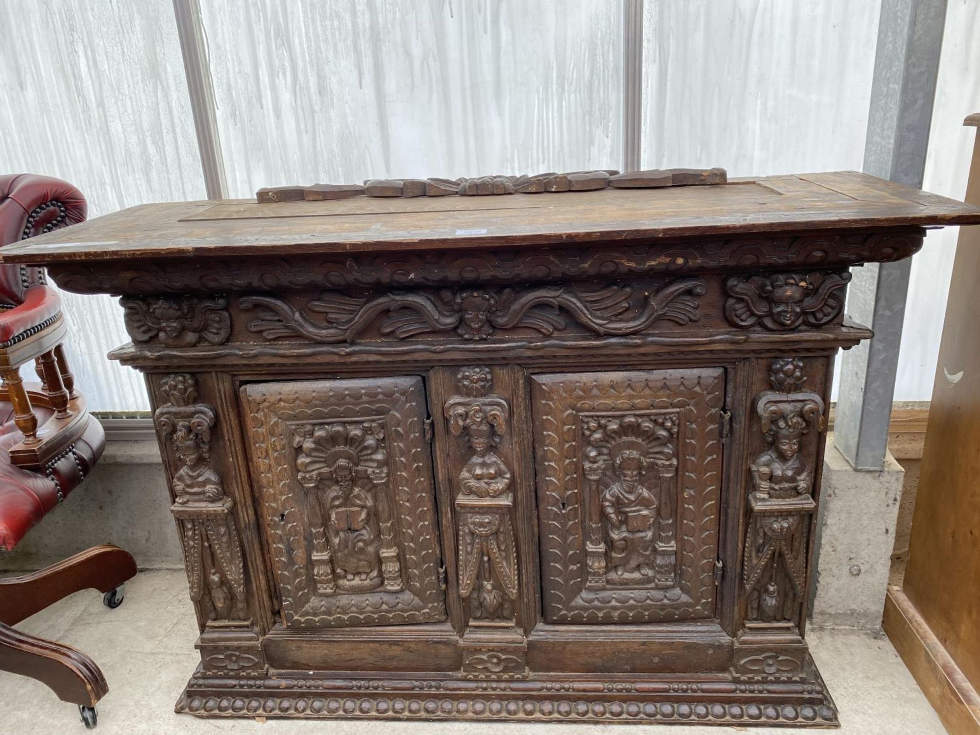 AN 18TH CENTURY HEAVILY CARVED TWO DOOR CABINET, 49" WIDE - Image 2 of 13