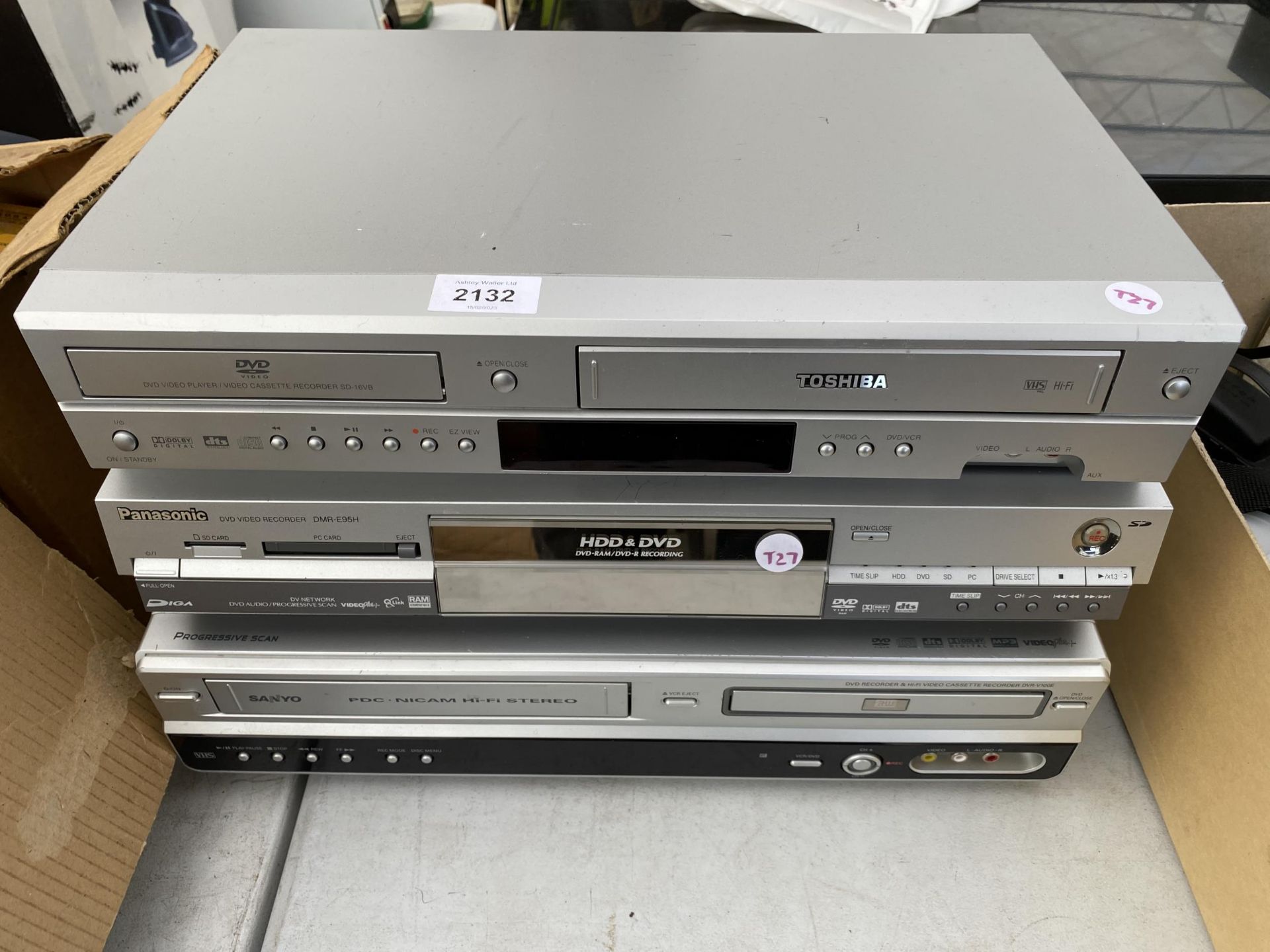 A TOSHIBA VHS/DVD PLAYER, A PANASONIC DVD PLAYER AND A SANYO VHS/DVD PLAYER