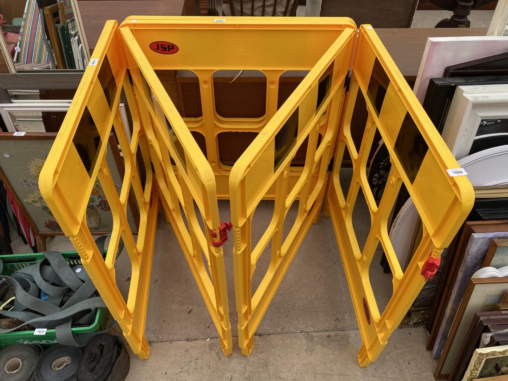 TWO PLASTIC FOLDING JSP BARRIERS