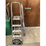 TWO ALUMINIUM STEP LADDERS AND A FOLDING SACK TRUCK