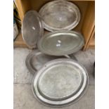 FIVE OVAL STAINLESS STEEL TRAYS