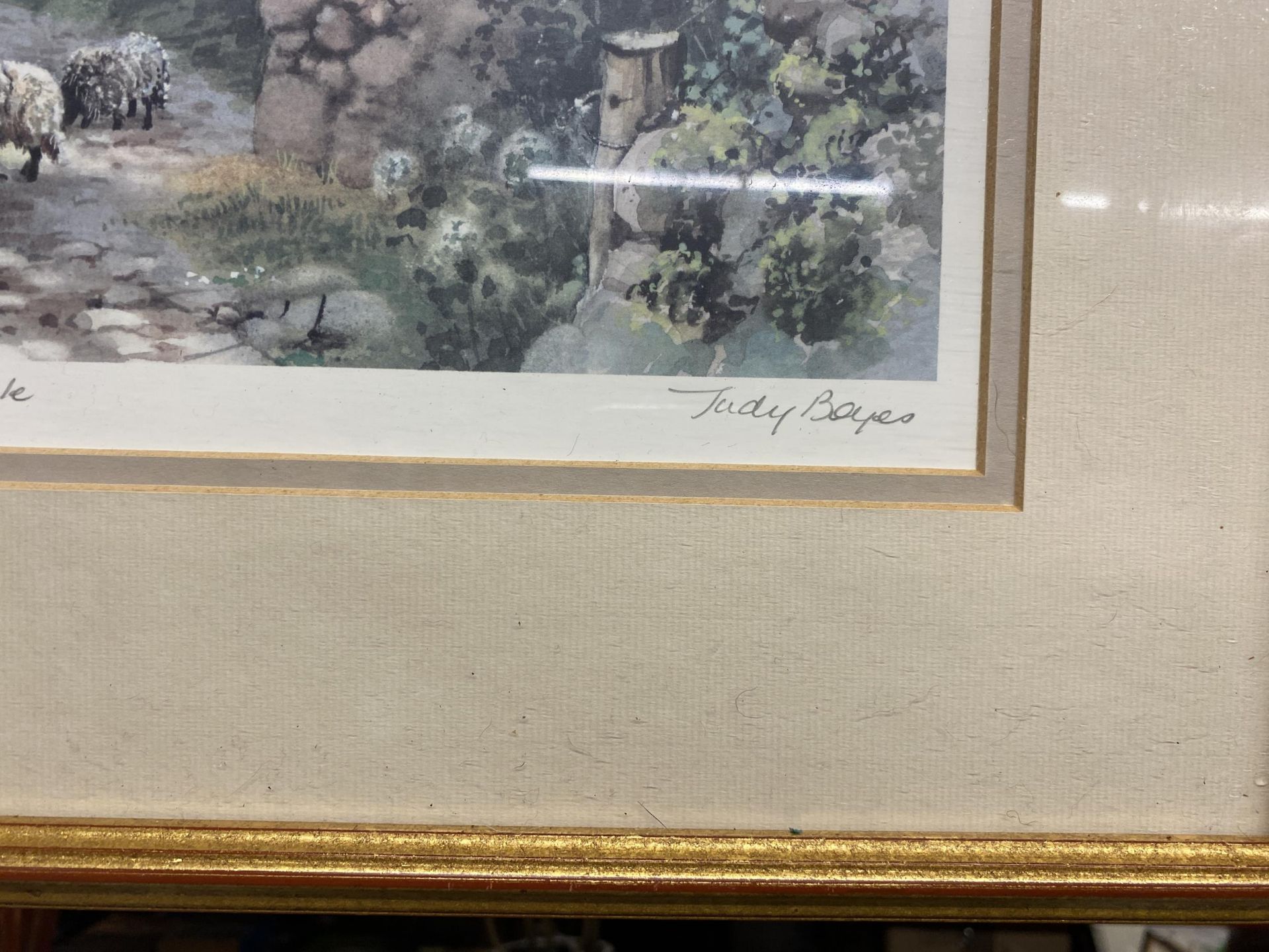 TWO LARGE GILT FRAMED JUDY BOYES PENCIL SIGNED PRINTS OF COUNTRYSIDE SCENES - Image 3 of 4