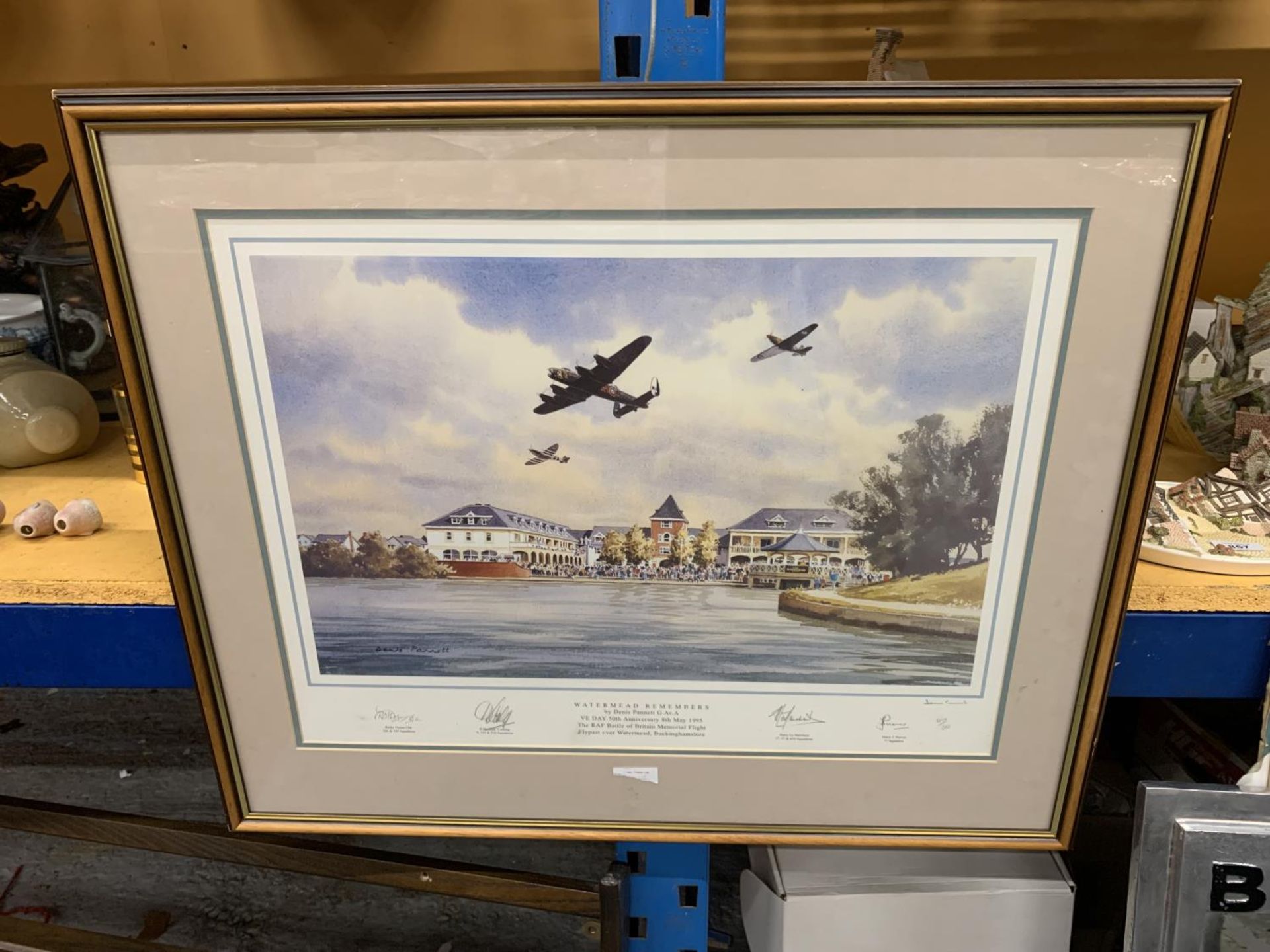 A LIMITED EDITION 414/500 SIGNED COLOUR PRINT OF "WATERMEAD REMEMBERS" DATED 1995, 45CM X 58CM