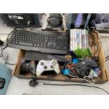 AN XBOX, XBOX 360 CONTROLLERS AND GAMES