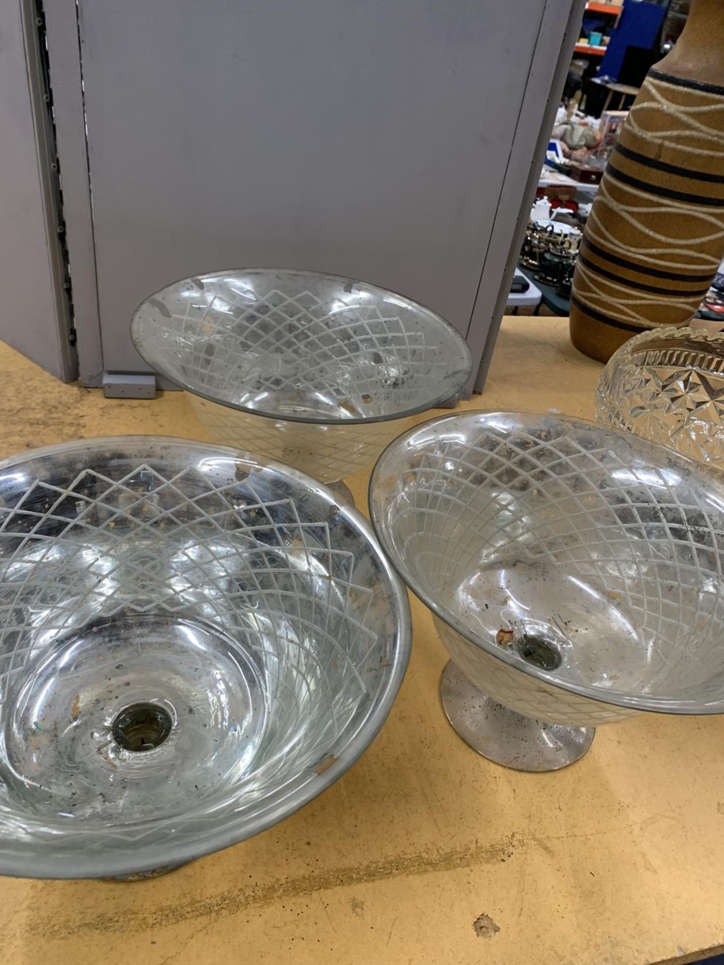 THREE LARGE GLASS FOOTED BOWLS - Image 3 of 3