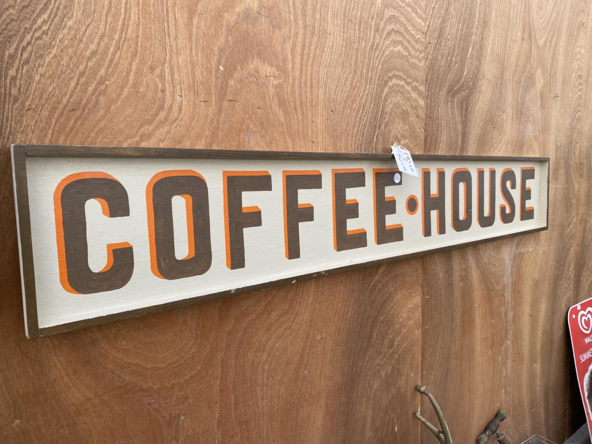 A WOODEN HAND PAINTED 'COFFEE-HOUSE' SIGN (190CM x 30CM)