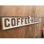 A WOODEN HAND PAINTED 'COFFEE-HOUSE' SIGN (190CM x 30CM)