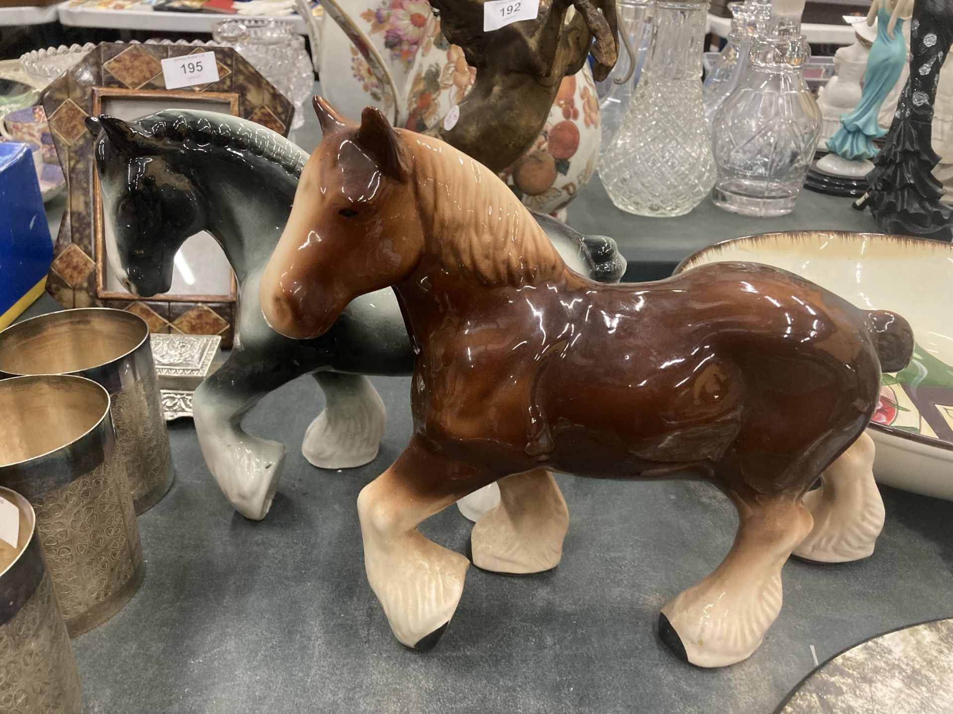 TWO CERAMIC SHIRE HORSES HEIGHT 23CM - Image 2 of 3