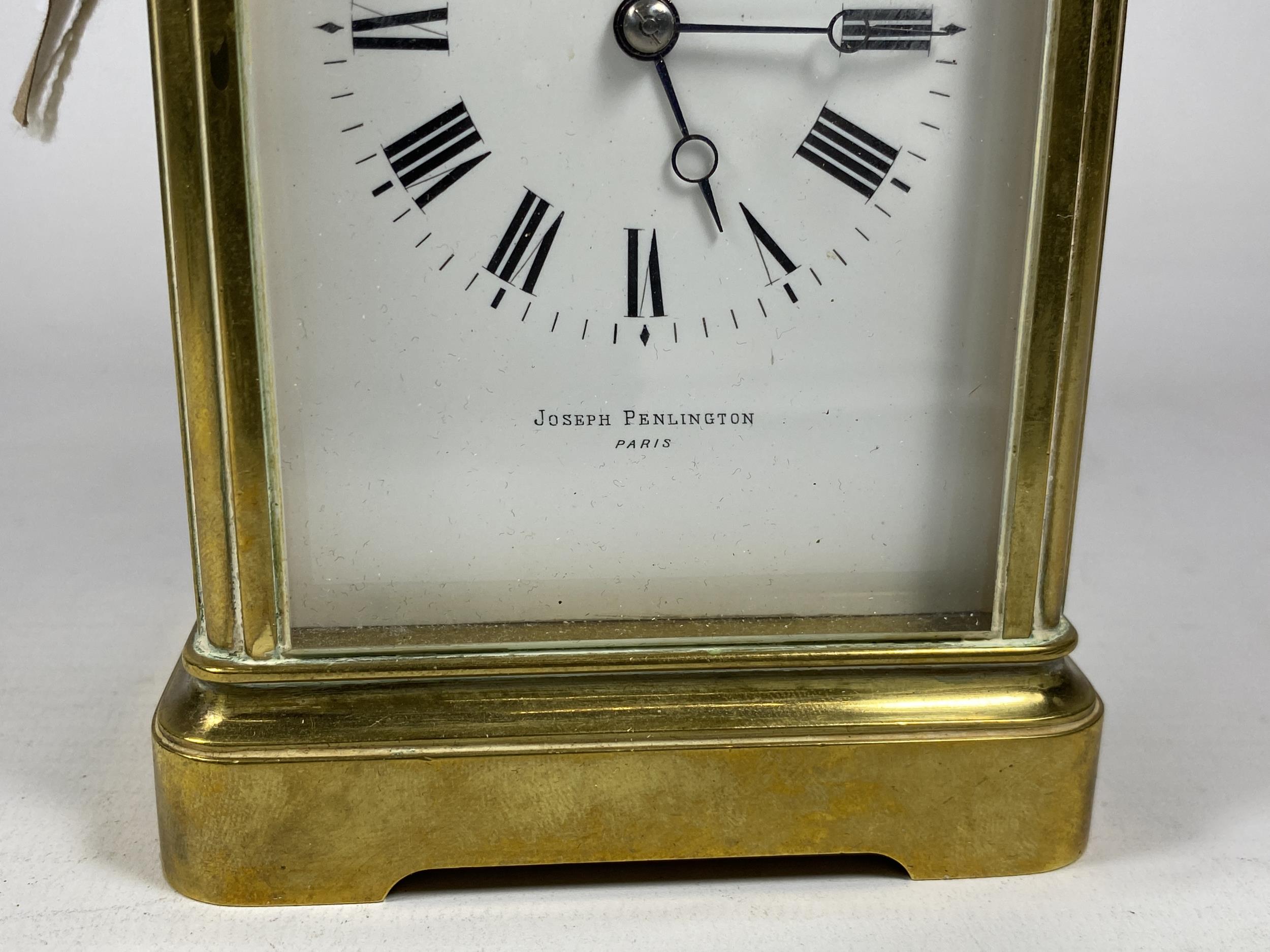 A VINTAGE FRENCH BRASS CASED JOSEPH PENLINGTON, PARIS CARRIAGE CLOCK, HEIGHT 18CM - Image 2 of 5