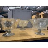 THREE LARGE GLASS FOOTED BOWLS