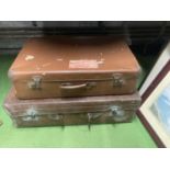 TWO VINTAGE SUITCASES TO INCLUDE A LARGE LEATHER ONE