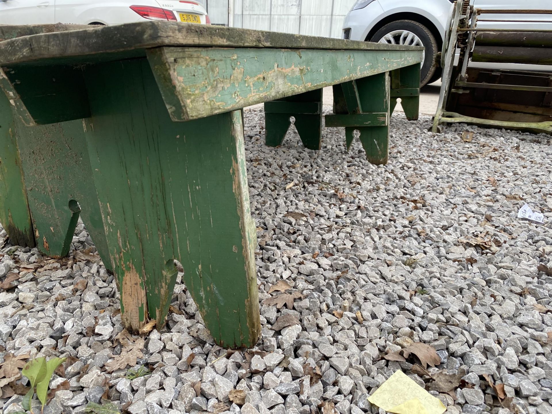 A VINTAGE WOODEN BENCH (L:9FT) - Image 2 of 3