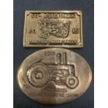 TWO SMALL BRASS PLAQUES - 50TH ASTLE PARK TRACTION ENGINE RALLY AND 2015 ROMILY YOUNG FARMERS SHOW