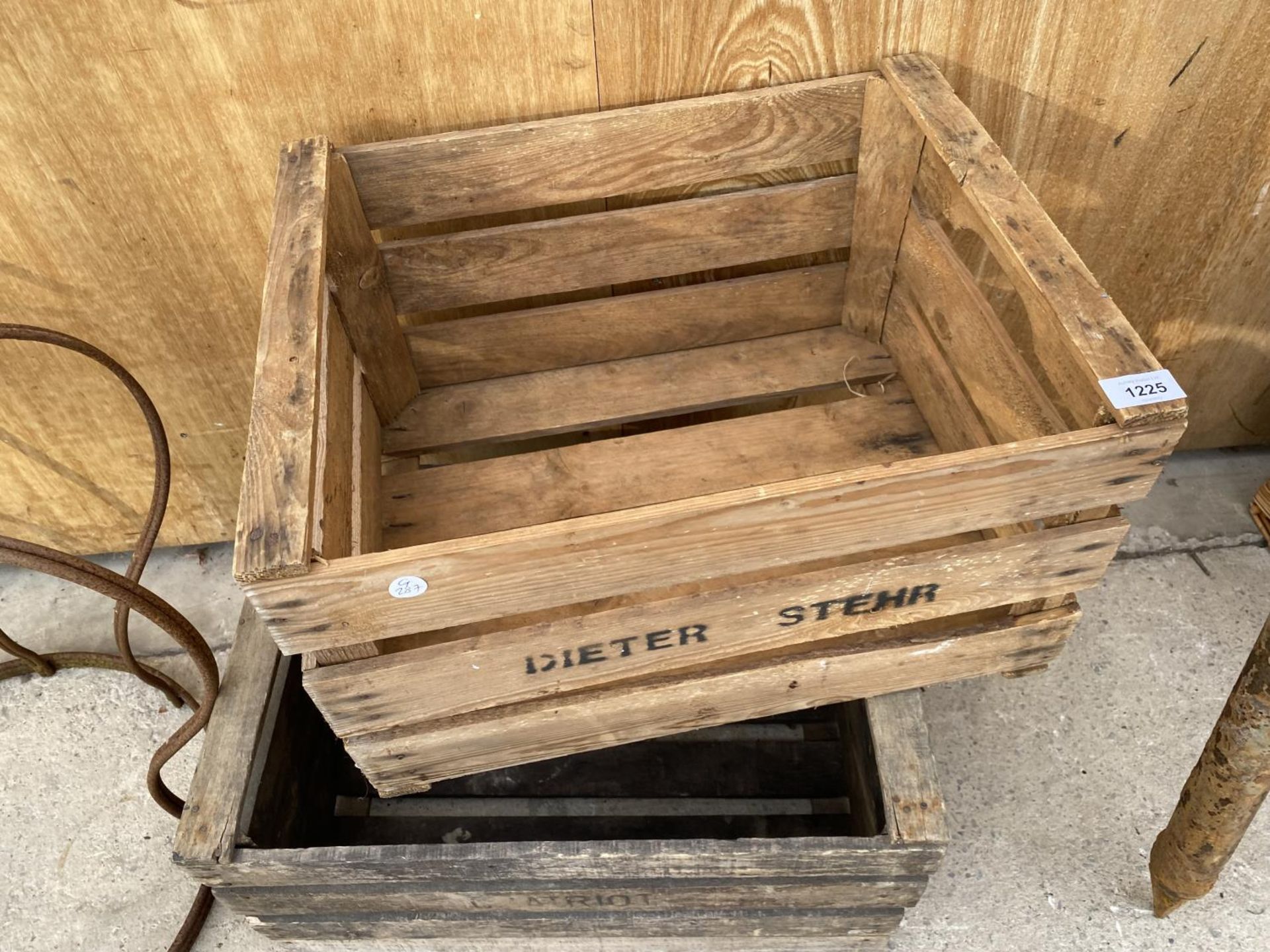 TWO VINTAGE WOODEN MONOGRAMED CRATES - Image 2 of 4