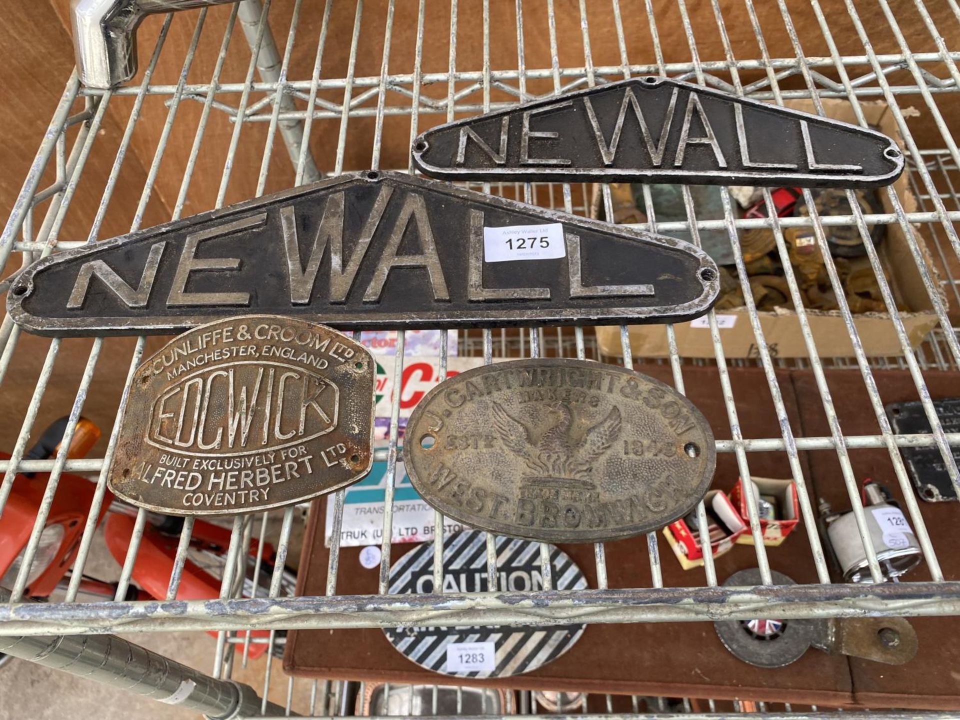 FOUR METAL PLAQUES TO INCLUDE 'NEWALL' AND 'EDGWICK' ETC