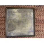 A VINTAGE SQUARE BRASS TRAY WITH INDUSTRIAL STYLE DESIGN 43CM X 43CM