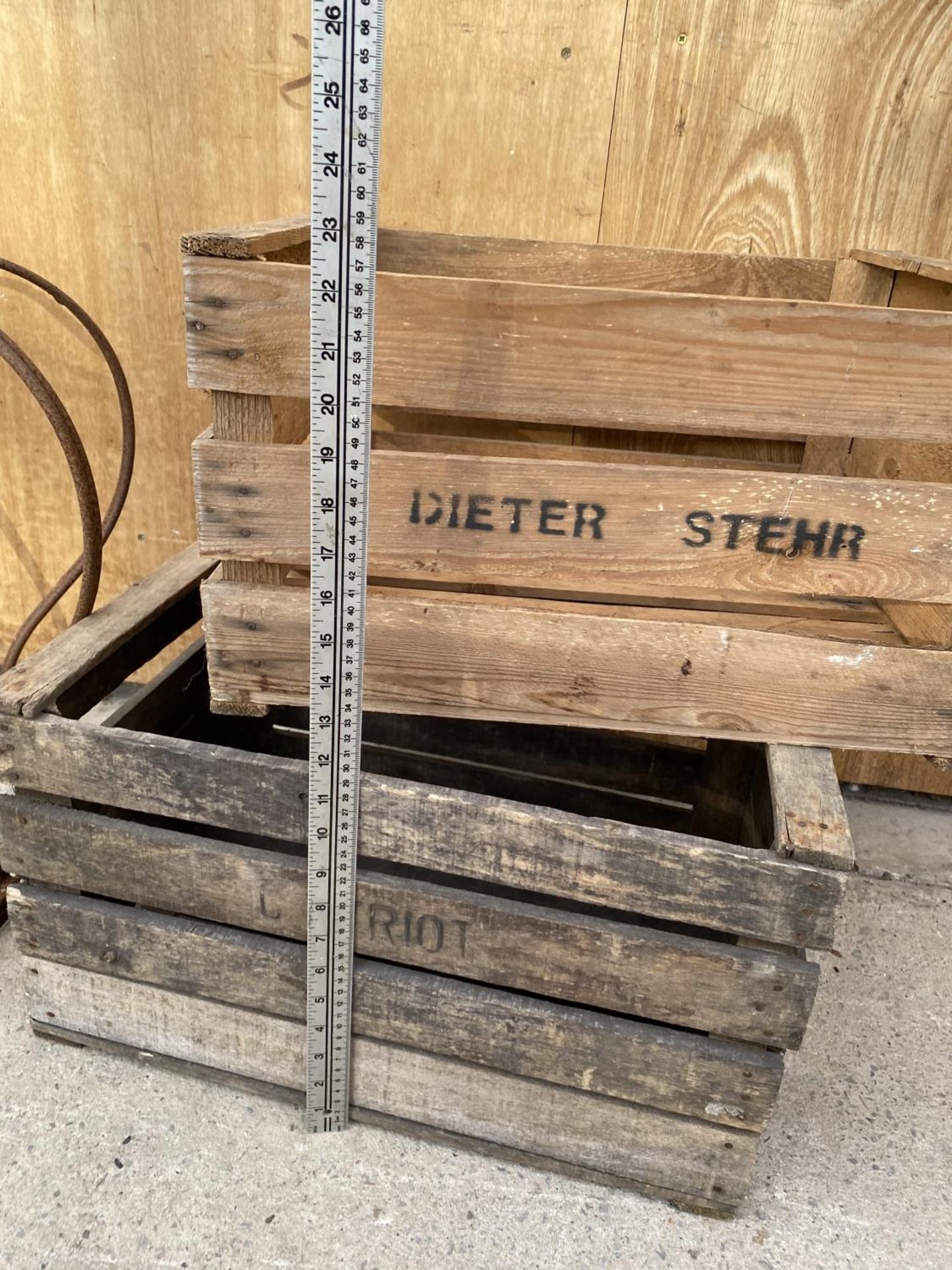 TWO VINTAGE WOODEN MONOGRAMED CRATES - Image 3 of 4
