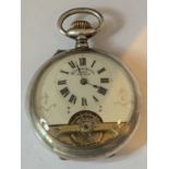A SILVER POCKET WATCH WITH VISUAL ESCAPEMENT