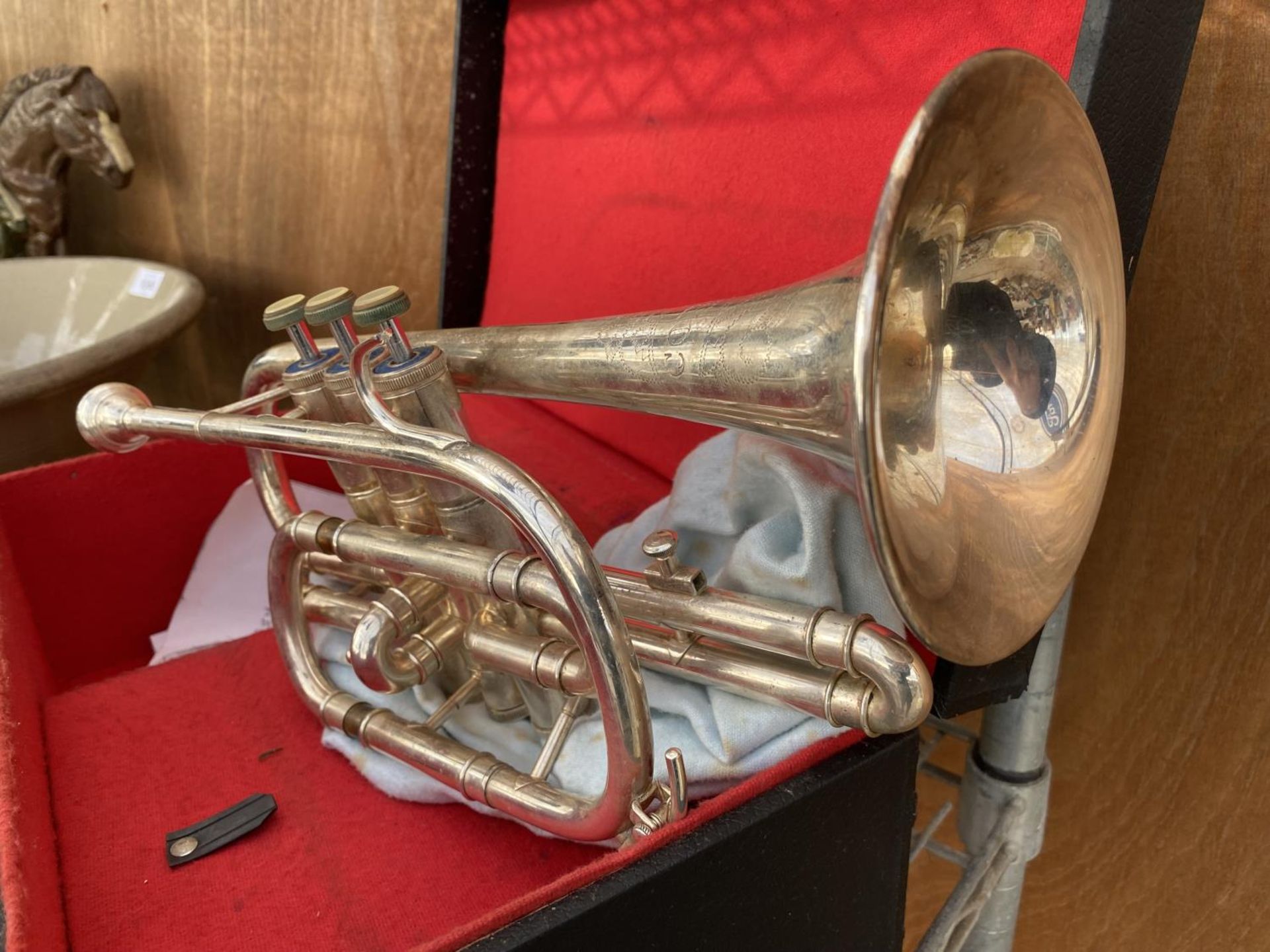 A CASED TRUMPET BEARING THE STAMP 'CORTON' - Image 2 of 3