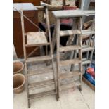 TWO VINTAGE WOODEN STEP LADDERS