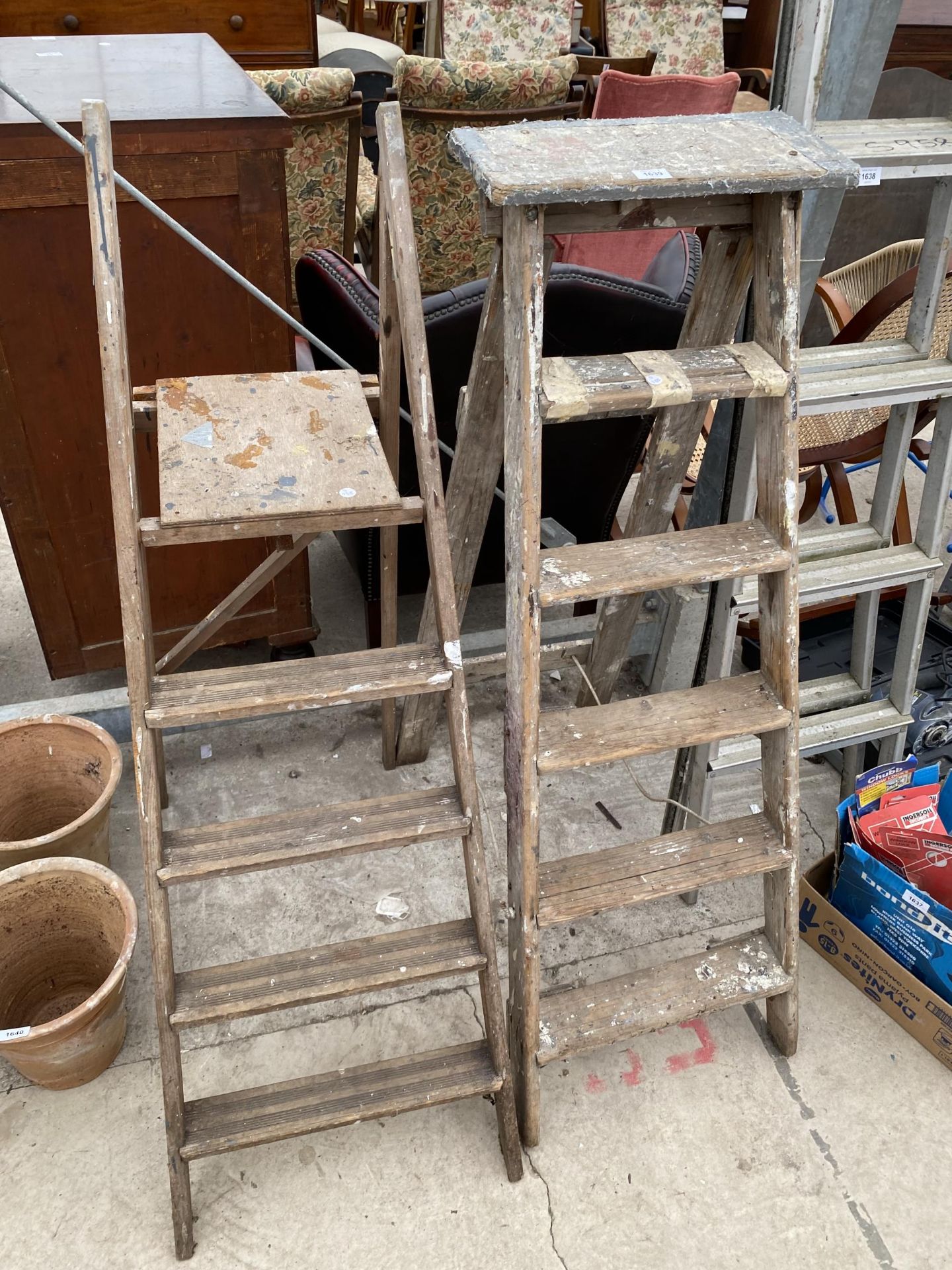 TWO VINTAGE WOODEN STEP LADDERS